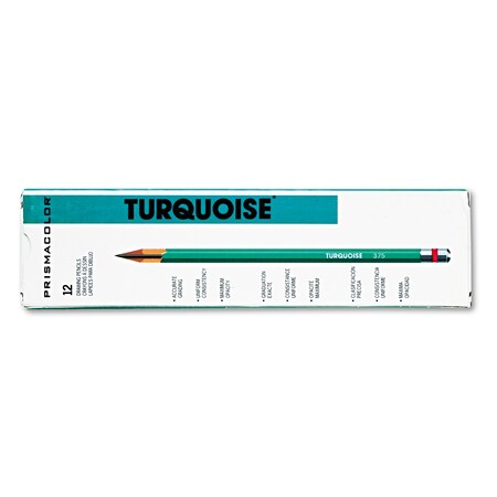 Prismacolor Turquoise Drawing Pencil, 2 mm, 4B, Black Lead, Turquoise Barrel, PK12 2268